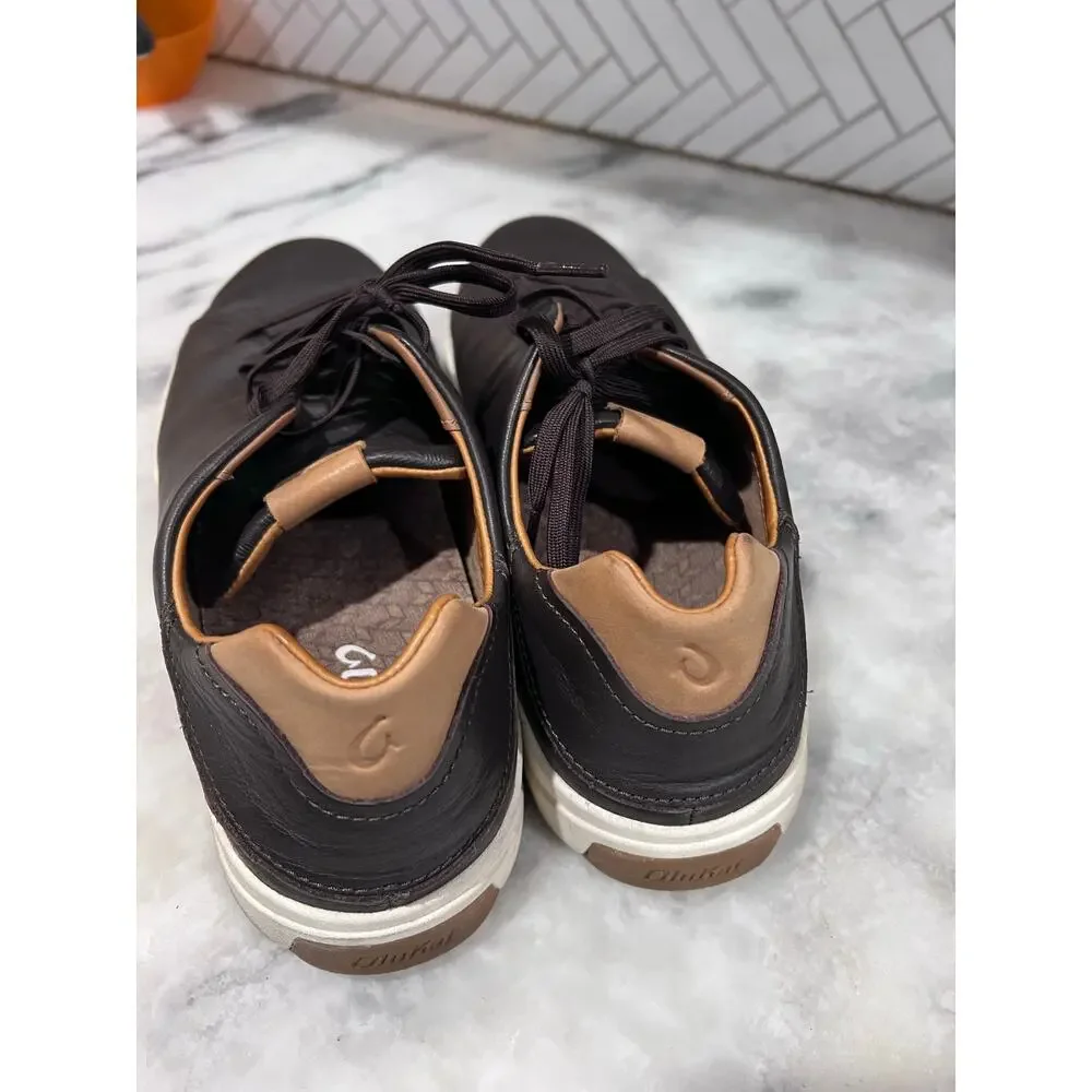 Olukai Laeahi LII Leather Sneakers Men’11 Brown Lace Up Casual Shoes 10455-4848 - Picture 2 of 10